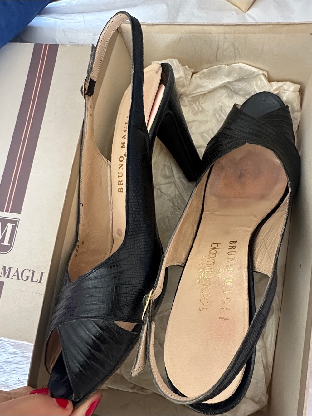 Bruno Magli Black Peep-Toe Slingback Heels Vintage 9N